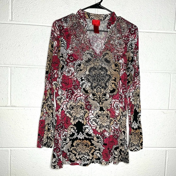 V Cristina Tops - < Y2K V Cristina Floral V-Neck Embellished Top >